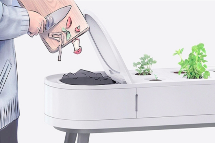 Self-sustainable planter + composter for indoor gardening